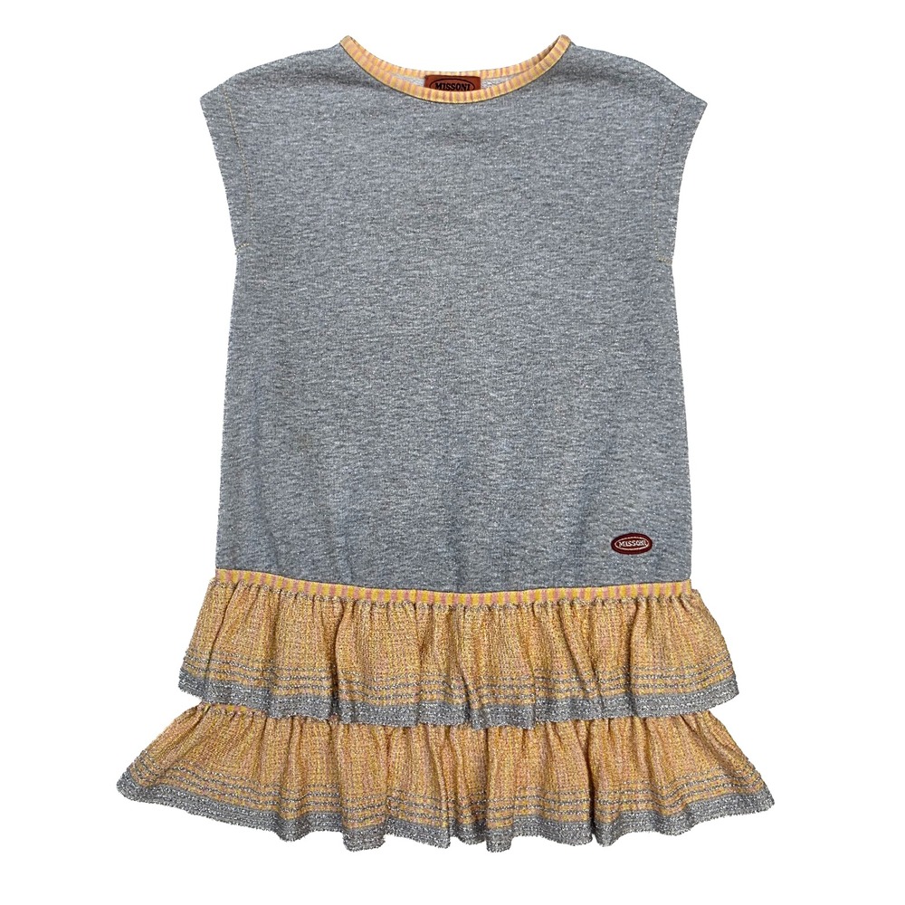 Missoni Girls Dress Size 6 Gray Silver Metallic Knit Tiered Ruffle Made in Italy